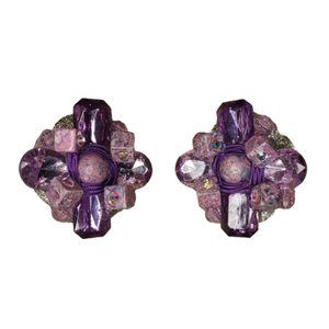 Vintage Lavender Gems One of A Kind Artisan Handmade Clip-On Earrings